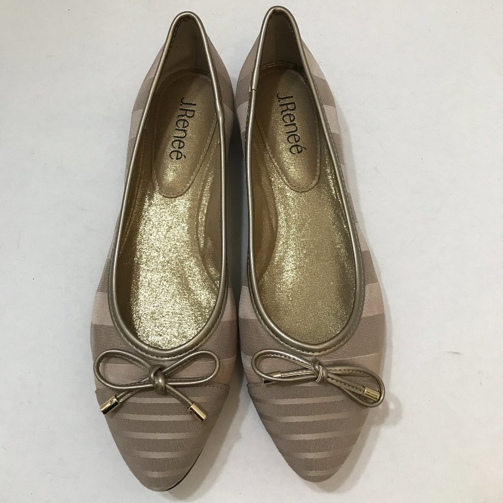 J.Renee’ Striped Fabric Almond Toe Flat w/ Bow